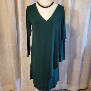 NWT Soft surroundings Marla Layered Women Dress, Size S, Green, Party, Holidays